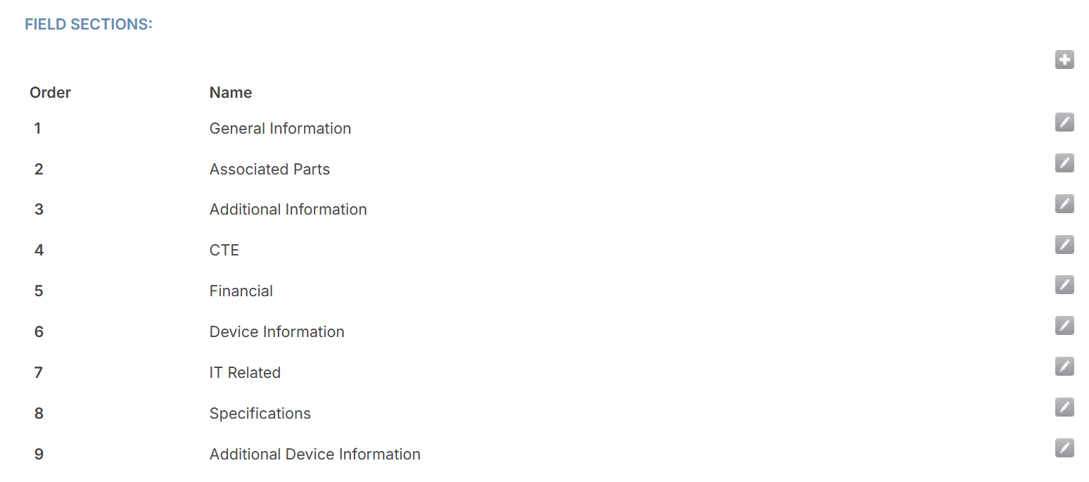 Custom Field sections page